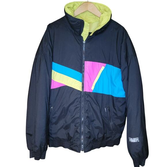 Vintage SKI Jacket Neon zipper snowboard winter jacket XL - Picture 1 of 7